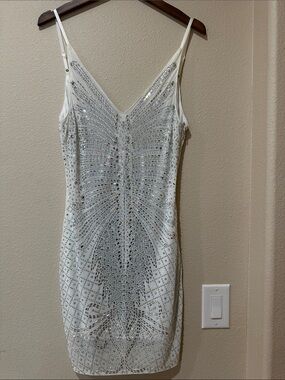 Banjul White Beaded Sequin Mini Dress
